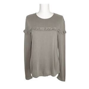 Supply & Demand Brown Gray Long Sleeve Top Ruffle Detail Medium